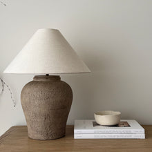Load image into Gallery viewer, Zarah Lamp by Impreshens _ Greige Base + Ivory Linen Empire Shade

