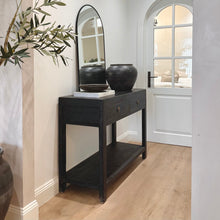 Load image into Gallery viewer, Provincial Console _ 120cm _ Two Drawer + Shelf _ Rustic Black
