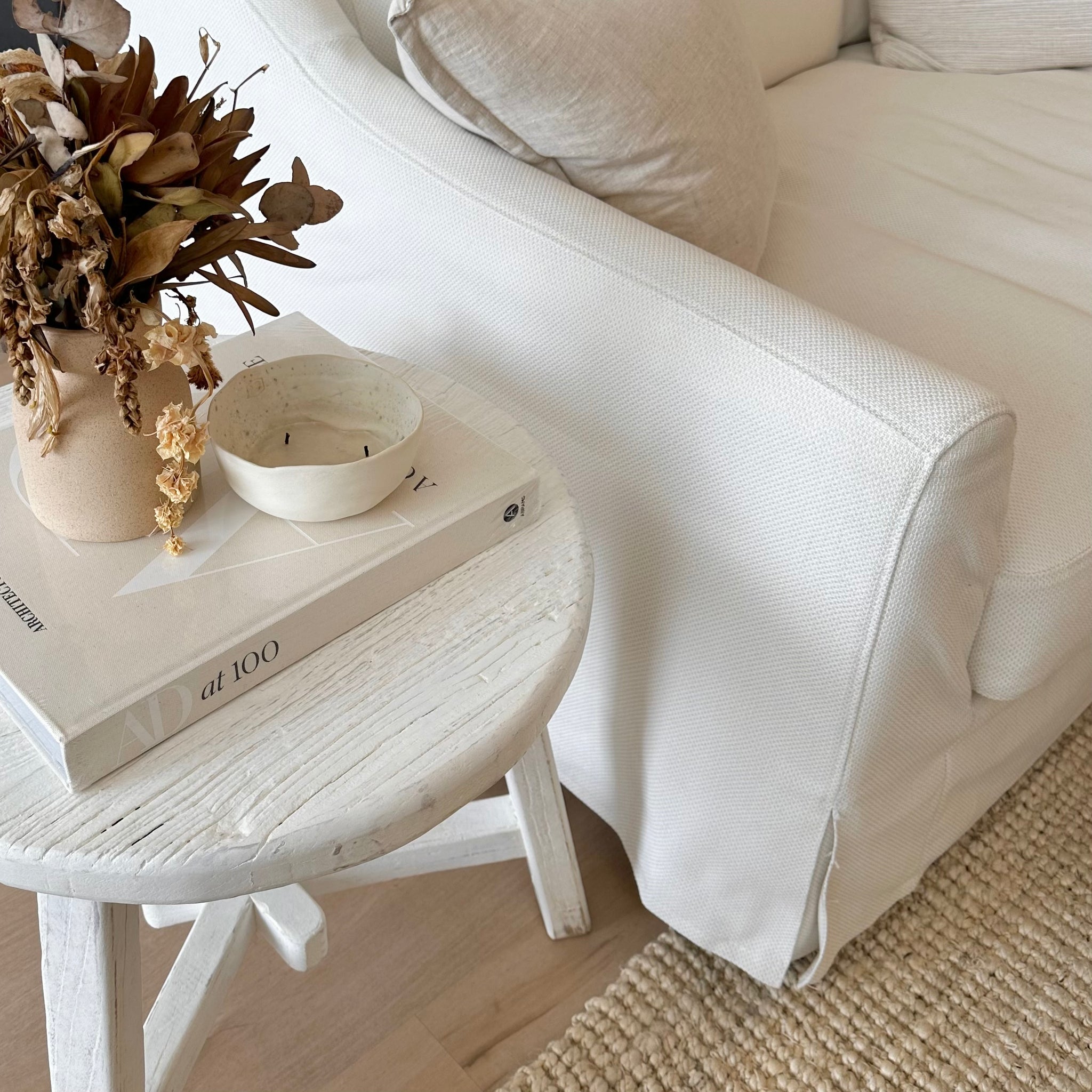 Hamptons Side Table Round Rustic White Impreshens