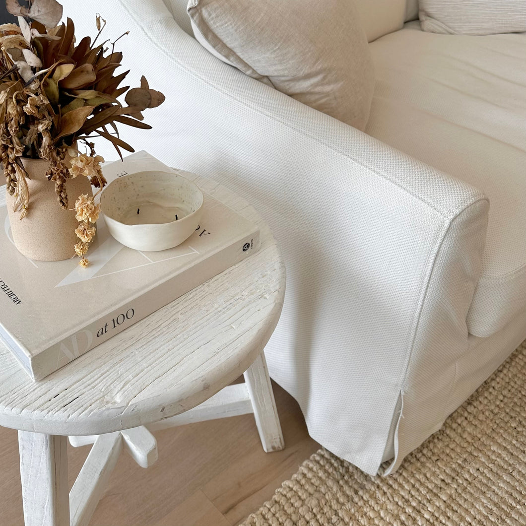 Hamptons Side Table | Round | Rustic White