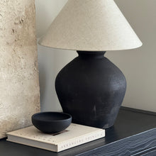 Load image into Gallery viewer, Oriental Lamp by Impreshens _ Stone Grey/Black + Natural Linen Empire Shade
