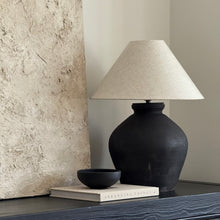 Load image into Gallery viewer, Oriental Lamp by Impreshens _ Stone Grey/Black + Natural Linen Empire Shade
