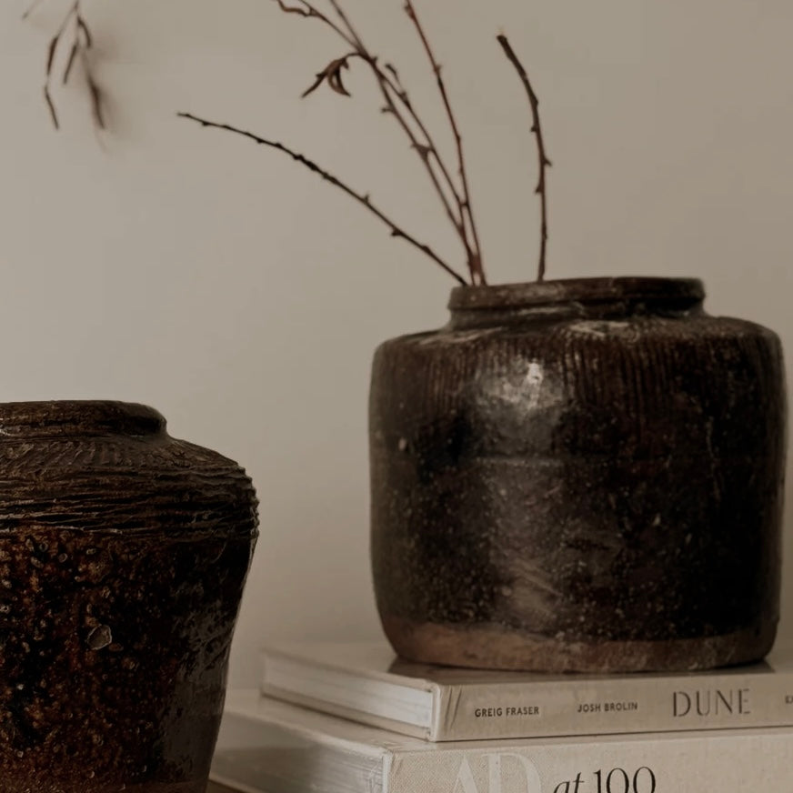 Antique Glazed Pottery _ Rustic Brown