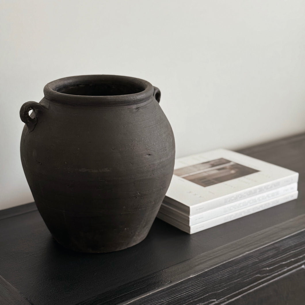 Vintage Pot _ Handles _ Stone Black