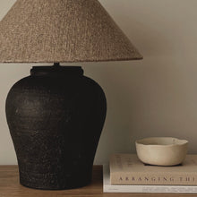 Load image into Gallery viewer, Farah Lamp by Impreshens _ Dark Brown + Rustic Linen Empire Shade
