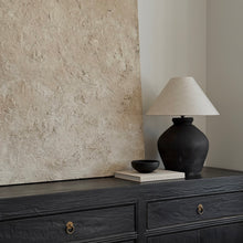 Load image into Gallery viewer, Oriental Lamp by Impreshens _ Stone Grey/Black + Natural Linen Empire Shade
