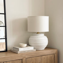 Load image into Gallery viewer, Mediterranean Lamp by Impreshens _ Australian Made _ Rustic White + White Linen Drum Shade
