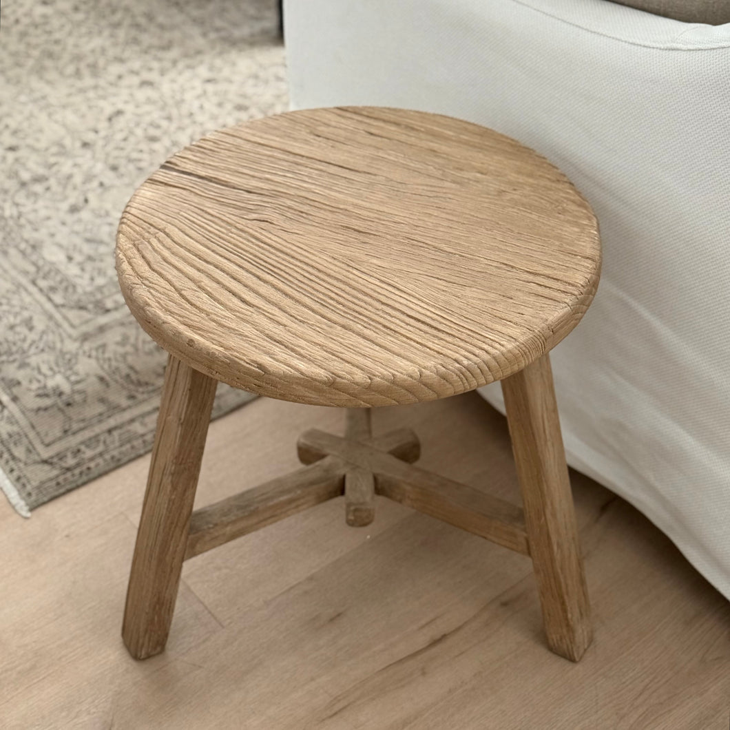 Antique Side Table _ Tri-Leg_ Aged Elm