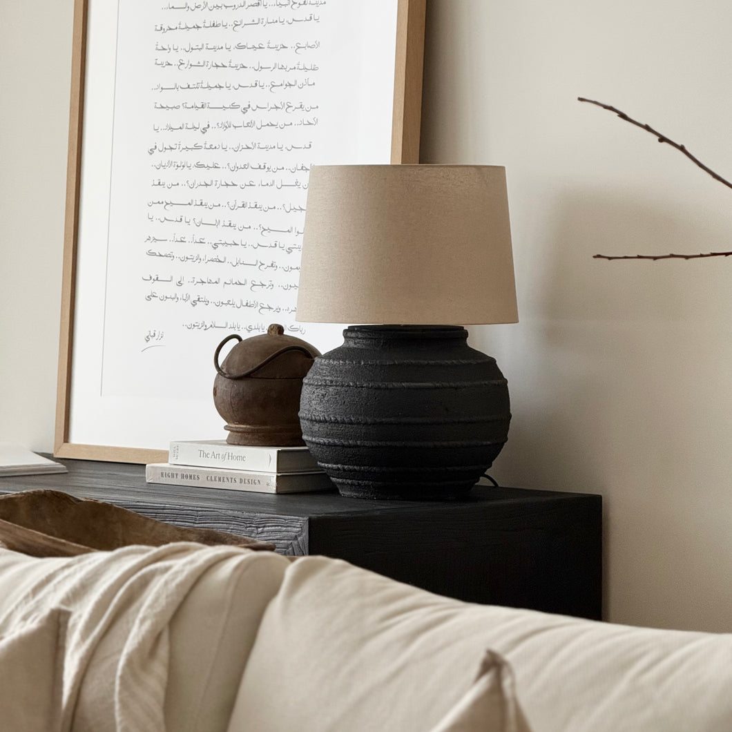 Provincial Lamp by Impreshens _ Australian Made _ Rustic Black + Natural Taper Shade