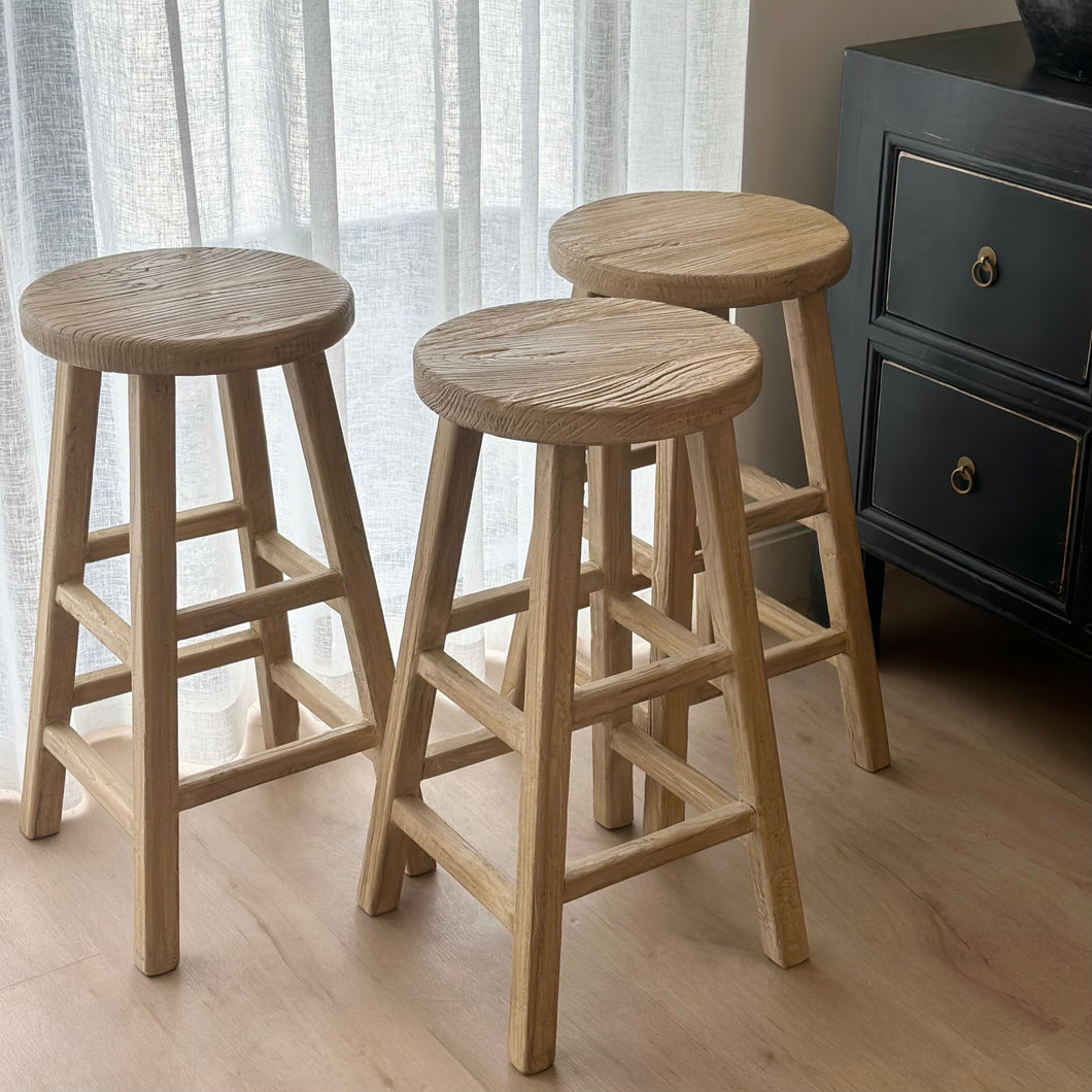 Antique Bar Stool _ Aged Elm