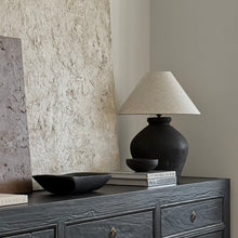 Load image into Gallery viewer, Oriental Lamp by Impreshens _ Stone Grey/Black + Natural Linen Empire Shade
