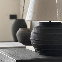 Load image into Gallery viewer, Mediterranean Lamp by Impreshens _ Australian Made _ Rustic Black + Natural Taper Shade

