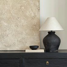 Load image into Gallery viewer, Oriental Lamp by Impreshens _ Stone Grey/Black + Natural Linen Empire Shade
