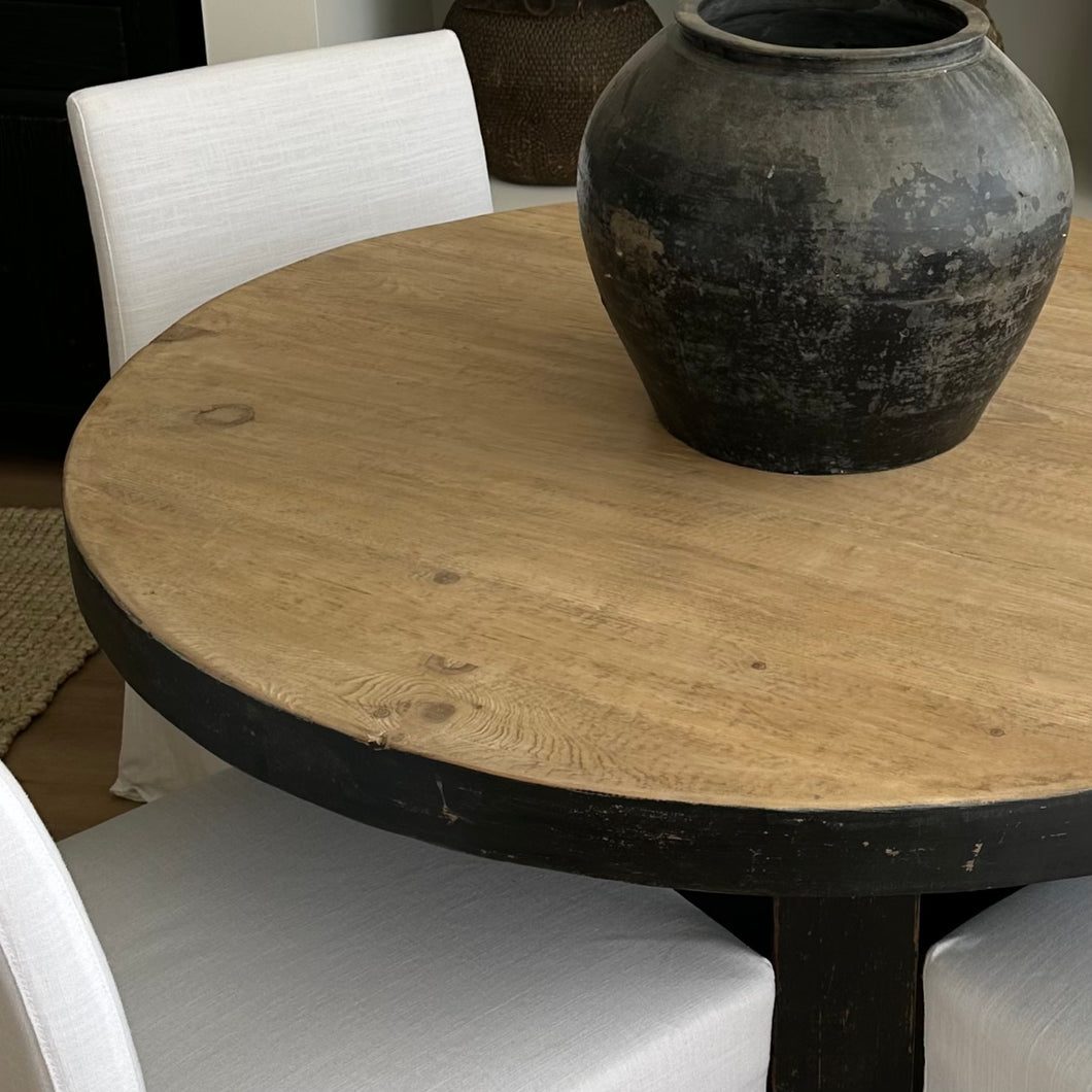 Heritage Dining Table | Round | Black Elm + Natural Top