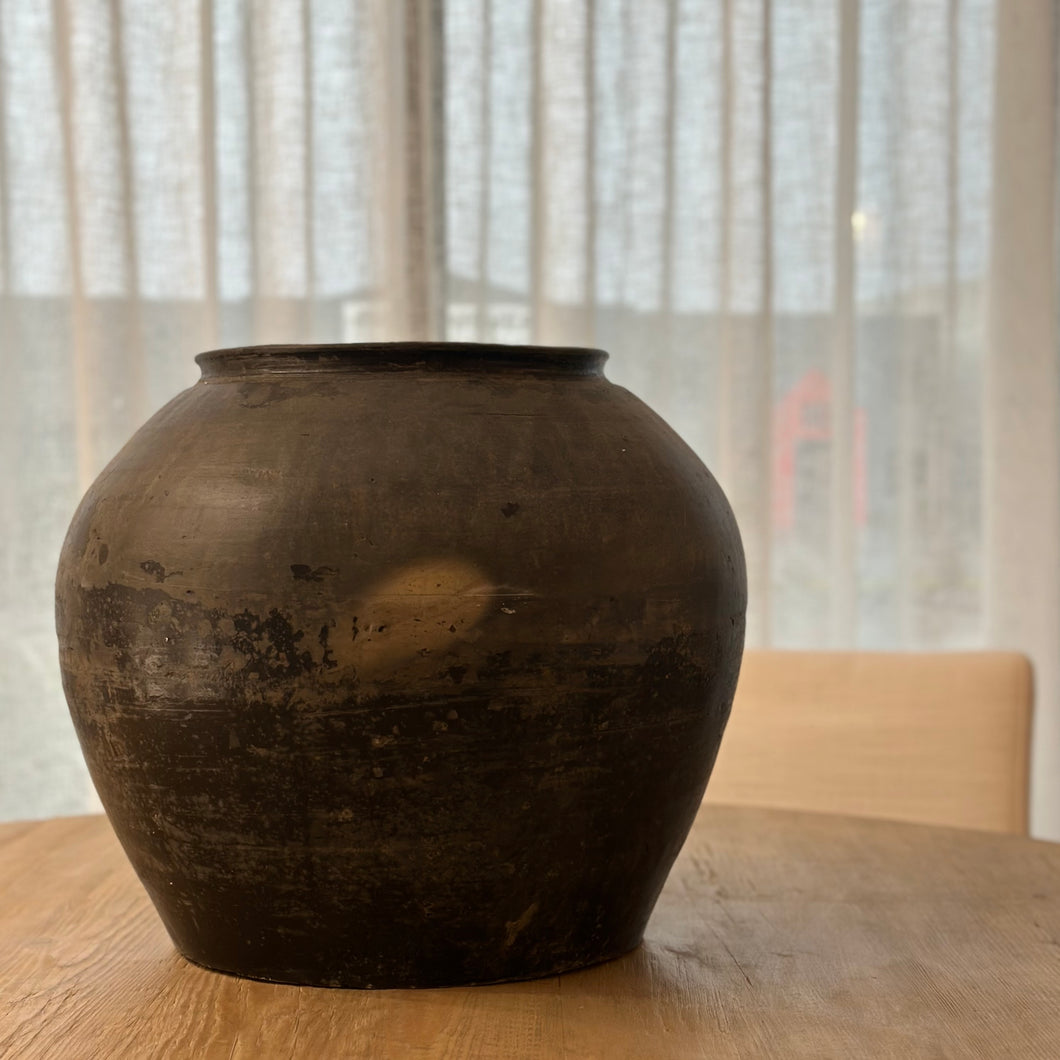 Antique 80yr Old Pot | Medium | Stone Black