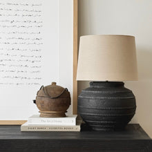 Load image into Gallery viewer, Provincial Lamp by Impreshens _ Australian Made _ Rustic Black + Natural Taper Shade
