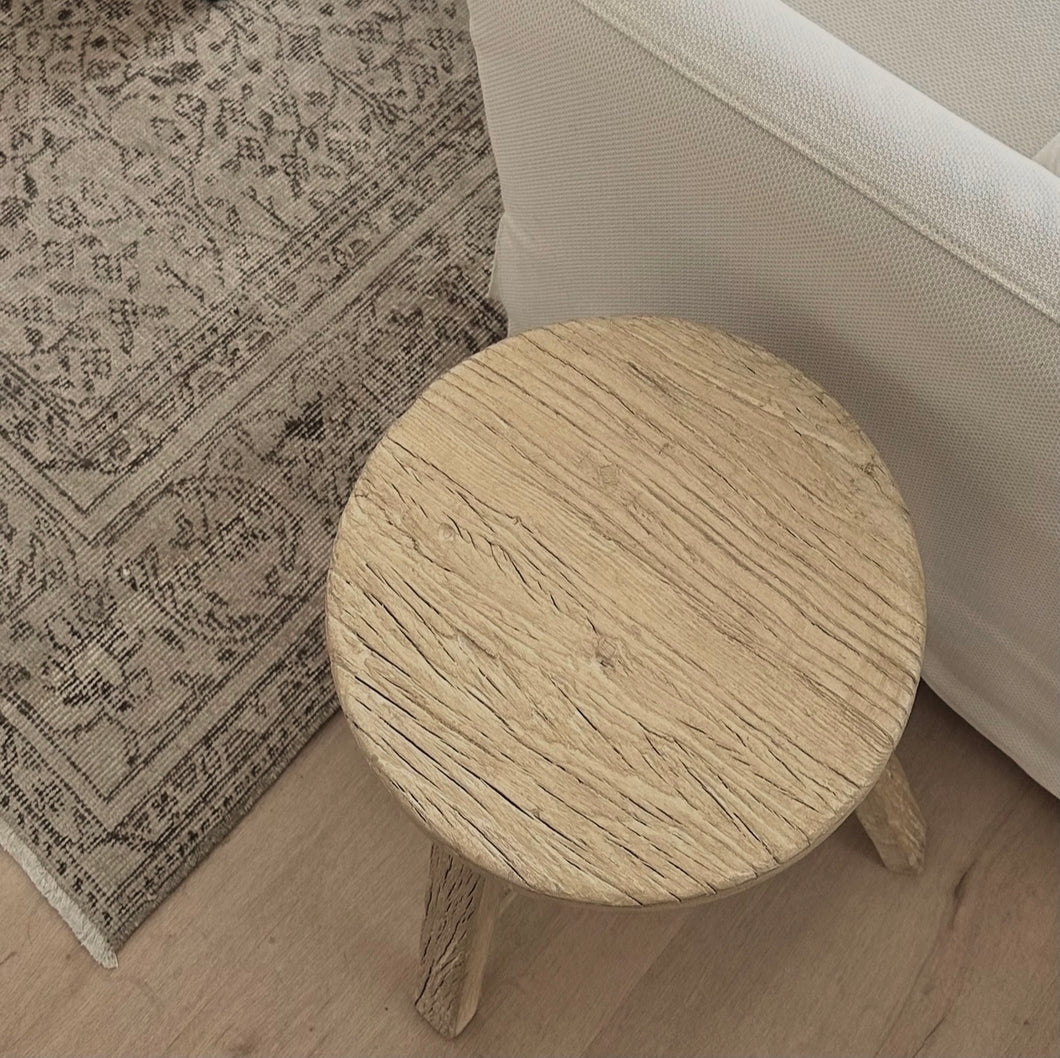 Rustic Milking Stool _ Whitewashed Elm