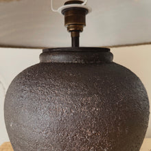 Load image into Gallery viewer, Farah Lamp by Impreshens _ Dark Brown + Rustic Linen Empire Shade
