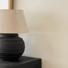 Load image into Gallery viewer, Mediterranean Lamp by Impreshens _ Australian Made _ Rustic Black + Natural Taper Shade
