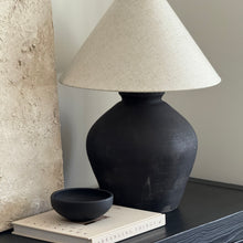 Load image into Gallery viewer, Oriental Lamp by Impreshens _ Stone Grey/Black + Natural Linen Empire Shade
