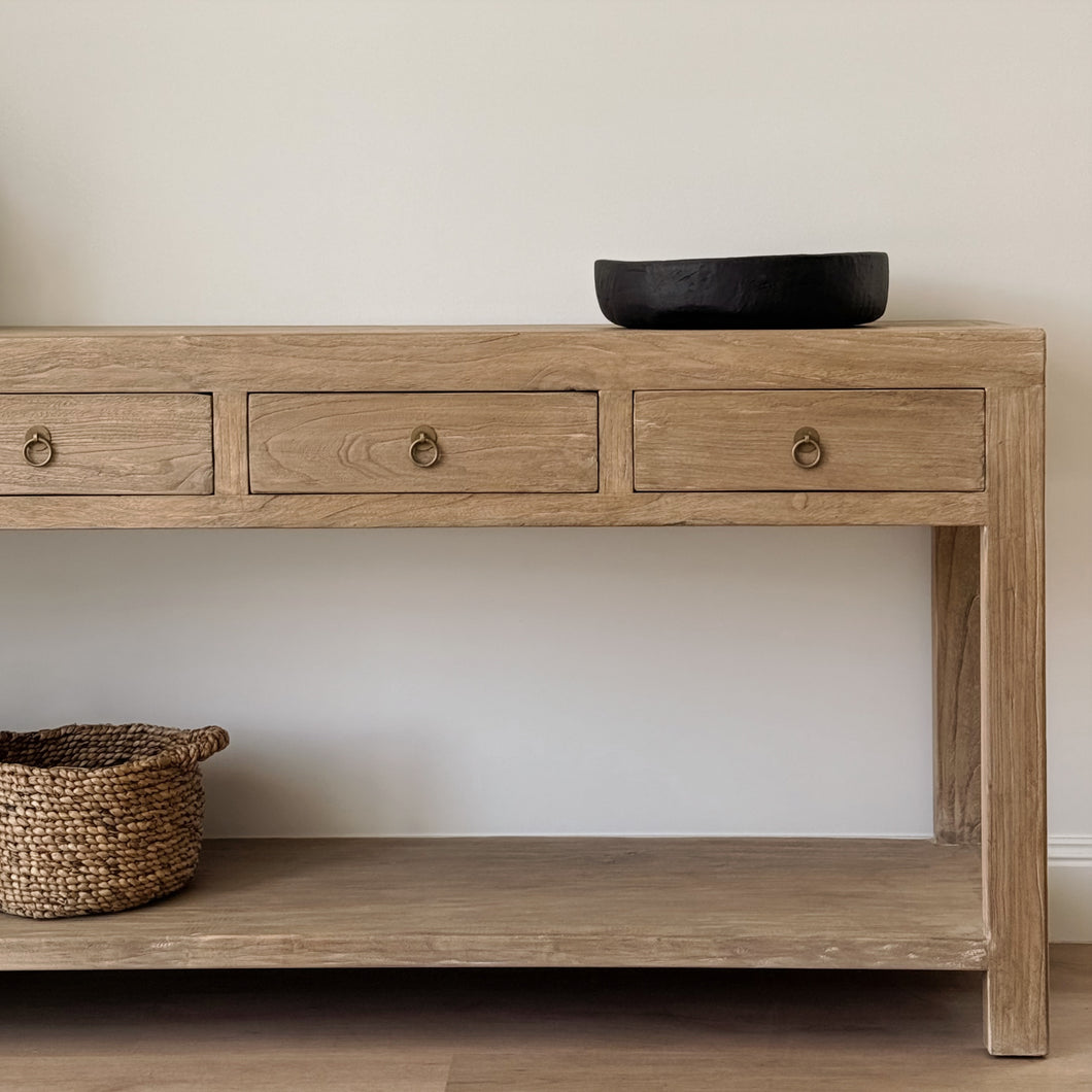 Antique Console _ 160cm _ Aged Elm _ Three Drawer