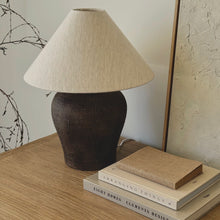 Load image into Gallery viewer, Amara Lamp by Impreshens _ Taupe Brown + Natural Linen Empire Shade
