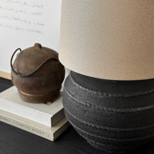 Load image into Gallery viewer, Provincial Lamp by Impreshens _ Australian Made _ Rustic Black + Natural Taper Shade
