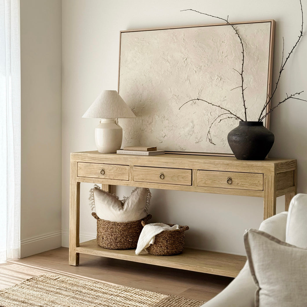 Organic Console _ Three Drawer + Shelf _ 160cm _ Blonde Elm