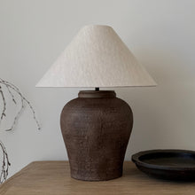 Load image into Gallery viewer, Amara Lamp by Impreshens _ Taupe Brown + Natural Linen Empire Shade

