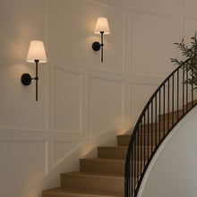 Load image into Gallery viewer, American Farmhouse Wall Sconce_ Black Iron + White Shade
