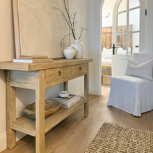 Load image into Gallery viewer, Honey Elm Artisan Console _ 130cm _ Drawers + Shelf
