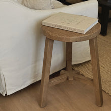 Load image into Gallery viewer, Antique Oversize Stool _ Star Base _ Aged Elm
