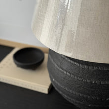 Load image into Gallery viewer, Mediterranean Lamp by Impreshens _ Australian Made _ Rustic Black + Natural Taper Shade

