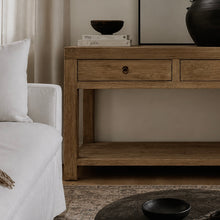 Load image into Gallery viewer, Antique Console _ 120cm _ Two Drawer + Shelf _ Aged Elm
