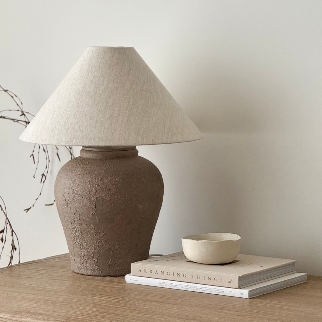 Layla Lamp by Impreshens _ Taupe + Natural Linen Empire Shade