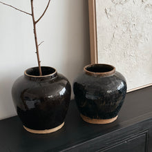 Load image into Gallery viewer, Antique Glazed Pottery _ Black + Beige
