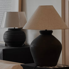 Load image into Gallery viewer, Mediterranean Lamp by Impreshens _ Australian Made _ Rustic Black + Natural Taper Shade
