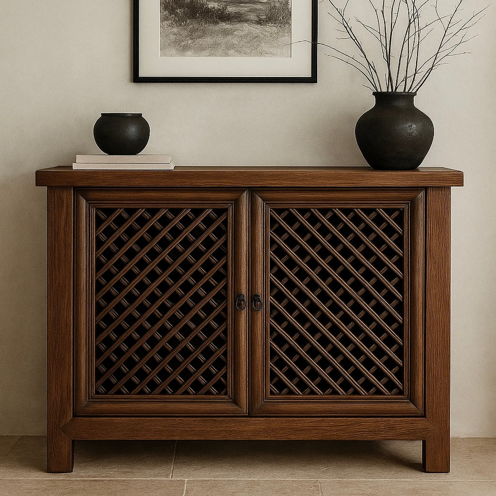 Antique Lattice Cabinet _ Brown Elm