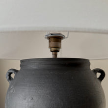 Load image into Gallery viewer, Antique Zen Lamp by Impreshens _ Rustic Black + White Linen Shade
