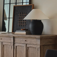 Load image into Gallery viewer, Antique Zen Lamp by Impreshens _ Rustic Black + White Linen Shade
