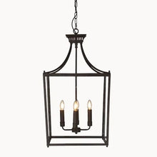 Load image into Gallery viewer, French Country Lantern Chandelier | Black Iron | Glass
