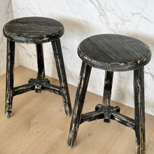 Load image into Gallery viewer, Provincial Worker Stool _ Star Base _ Rustic Black
